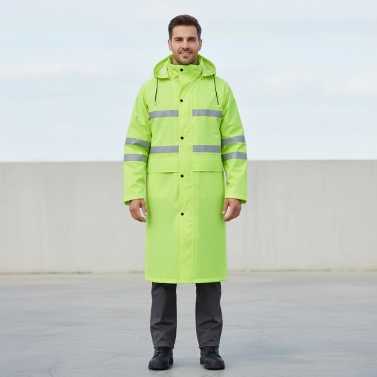 High Visibility Raincoat Neon Green With Reflective