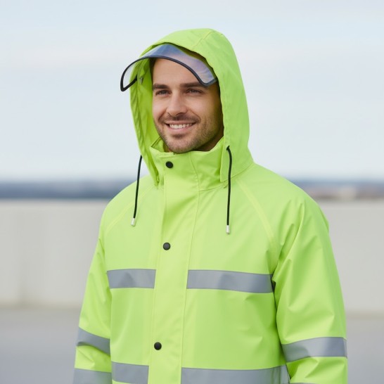 High Visibility Raincoat Neon Green With Reflective