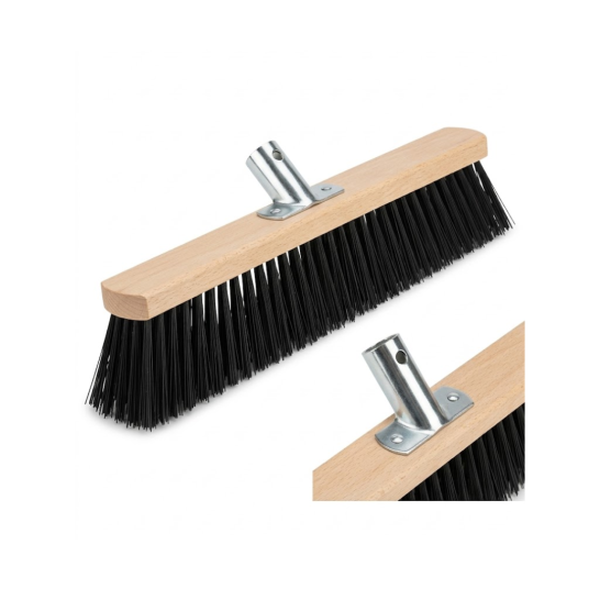 24" Hard Black Bristles Road Sweeping Brush Broom with 140cm Wooden Handle