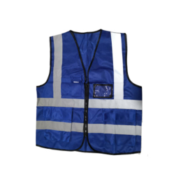 Zip Type Dark Blue Safety Vest W Grey Reflective, Pocket & Name Tag
