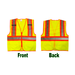 "U-BEST" Zip Type Green Safety Vest With Red/Grey Reflective, Pockets & Velcro Name Tag