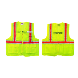 Hyundai Zip Type Green Safety Vest With Red Reflective & Pocket
