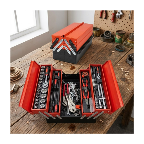85pcs Tool Set with Cantilever Metal Tool Box | Socket Ratchet Wrench Combination Complete Household Repair Basic Storage Box
