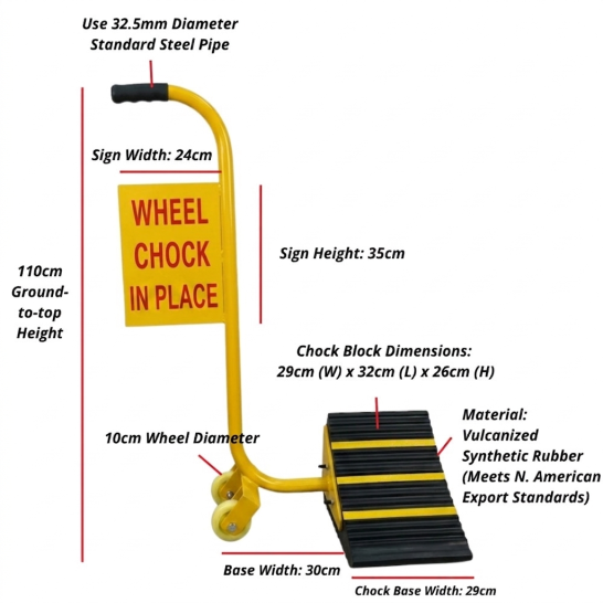 H/D PVC Black Yellow Wheel Choke with Wheel & Steel Handle | Wheel Chock In Place