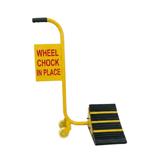 H/D PVC Black Yellow Wheel Choke with Wheel & Steel Handle | Wheel Chock In Place