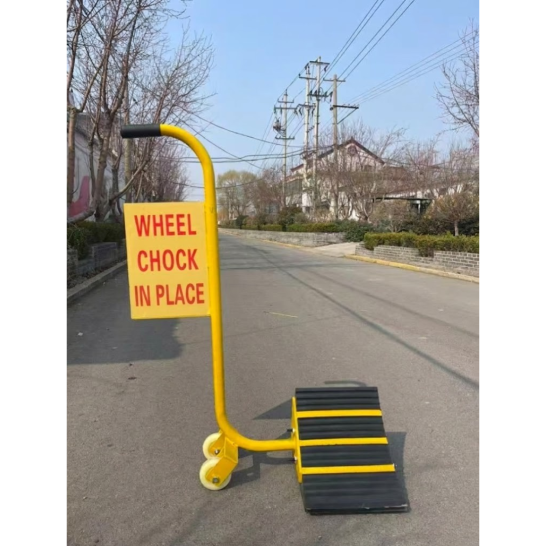 H/D PVC Black Yellow Wheel Choke with Wheel & Steel Handle | Wheel Chock In Place