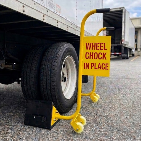 H/D PVC Black Yellow Wheel Choke with Wheel & Steel Handle | Wheel Chock In Place