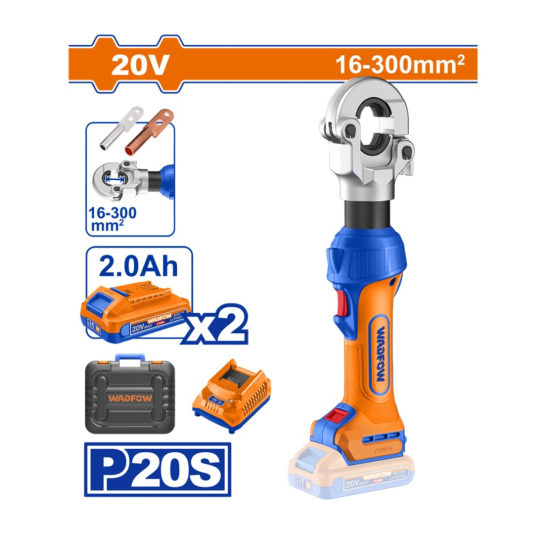 WADFOW 20V Cordless Hydraulic Crimping Tool Set with Batteries, Charger & Case | 16-300mm2