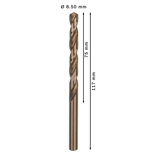 BOSCH PRO Stainless Steel HSS-Co Twist Drill Bit, 8.5 x 75 x 117 mm, 5 pcs