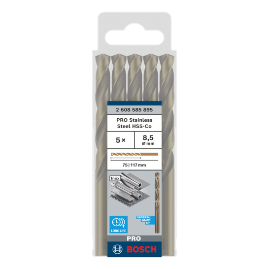 BOSCH PRO Stainless Steel HSS-Co Twist Drill Bit, 8.5 x 75 x 117 mm, 5 pcs