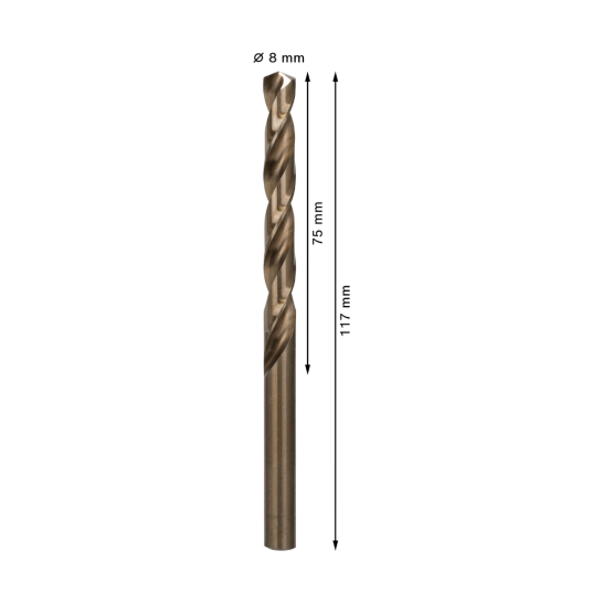 BOSCH PRO Stainless Steel HSS-Co Twist Drill Bit, 8 x 75 x 117 mm, 5 pcs
