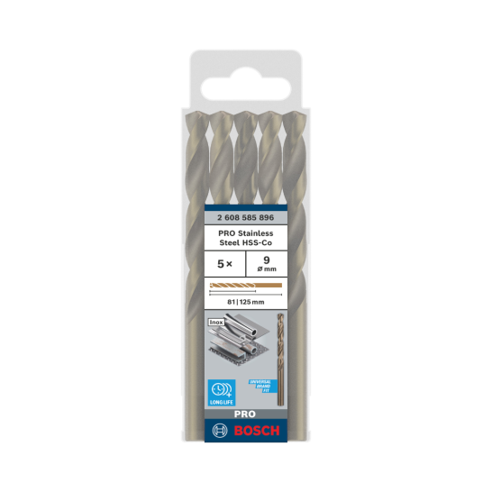BOSCH PRO Stainless Steel HSS-Co Twist Drill Bit, 9 x 81 x 125 mm, 5 pcs