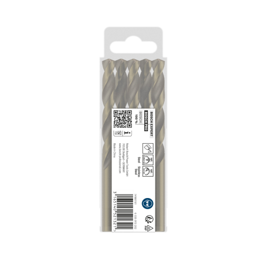 BOSCH PRO Stainless Steel HSS-Co Twist Drill Bit, 9.5 x 81 x 125 mm, 5 pcs