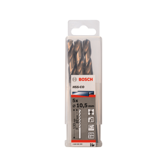 BOSCH PRO Stainless Steel HSS-Co Twist Drill Bit, 10.5 x 87 x 133 mm, 5 pcs