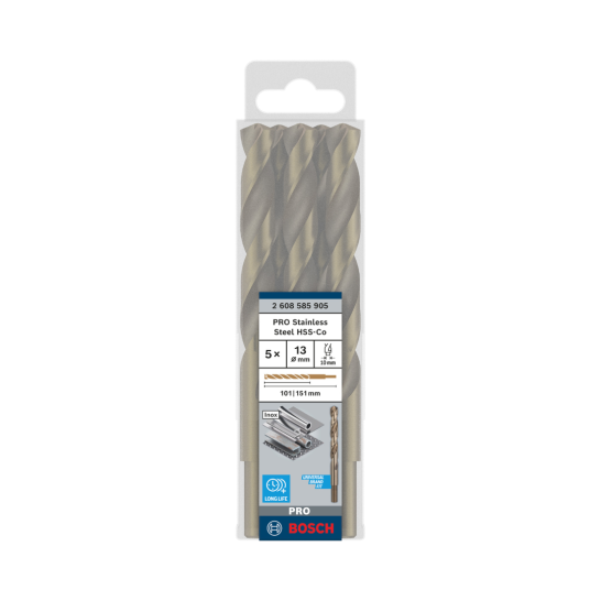 PRO Stainless Steel HSS-Co Twist Drill Bit, 13 x 101 x 151 mm, 5 pcs