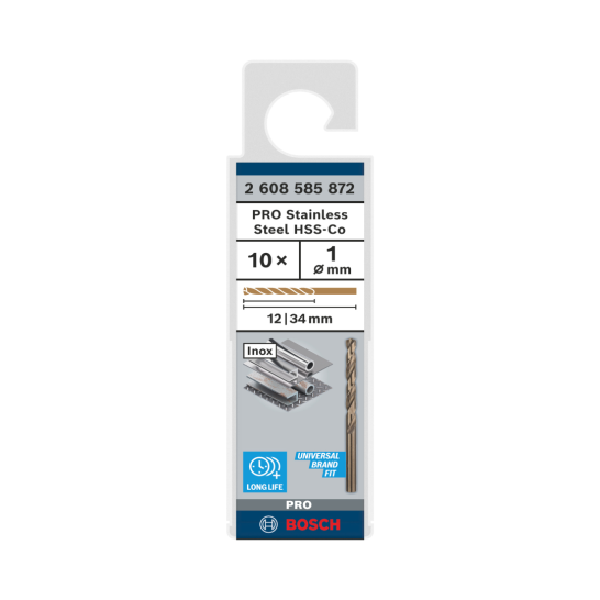 PRO Stainless Steel HSS-Co Twist Drill Bit, 1 x 12 x 34 mm, 10 pcs