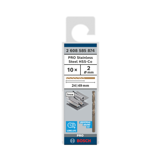 PRO Stainless Steel HSS-Co Twist Drill Bit, 2 x 24 x 49 mm, 10 pcs