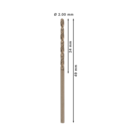 PRO Stainless Steel HSS-Co Twist Drill Bit, 2 x 24 x 49 mm, 10 pcs