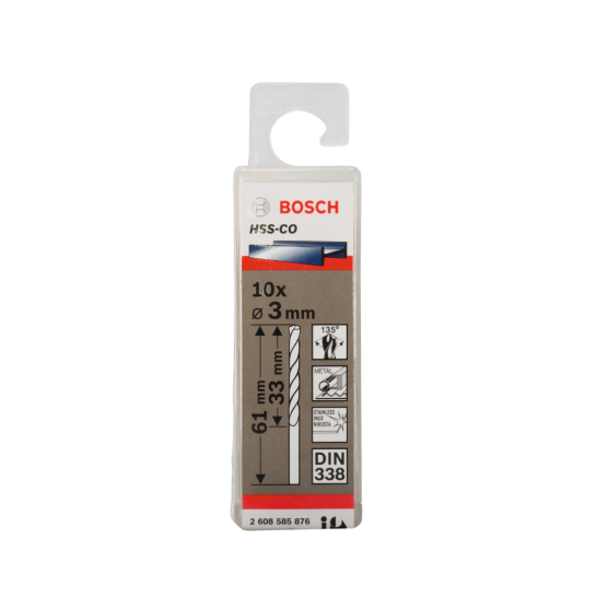 PRO Stainless Steel HSS-Co Twist Drill Bit, 3 x 33 x 61 mm, 10 pcs