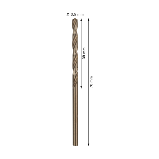 PRO Stainless Steel HSS-Co Twist Drill Bit, 3.5 x 39 x 70 mm, 10 pcs