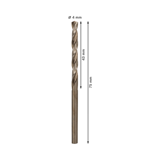 PRO Stainless Steel HSS-Co Twist Drill Bit, 4 x 43 x 75 mm, 10 pcs