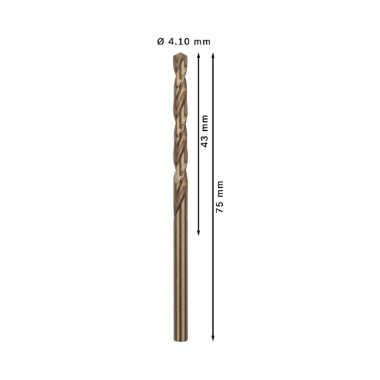 PRO Stainless Steel HSS-Co Twist Drill Bit, 4.1 x 43 x 75 mm, 10 pcs