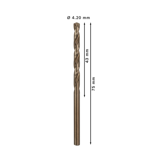 PRO Stainless Steel HSS-Co Twist Drill Bit, 4.2 x 43 x 75 mm, 10 pcs