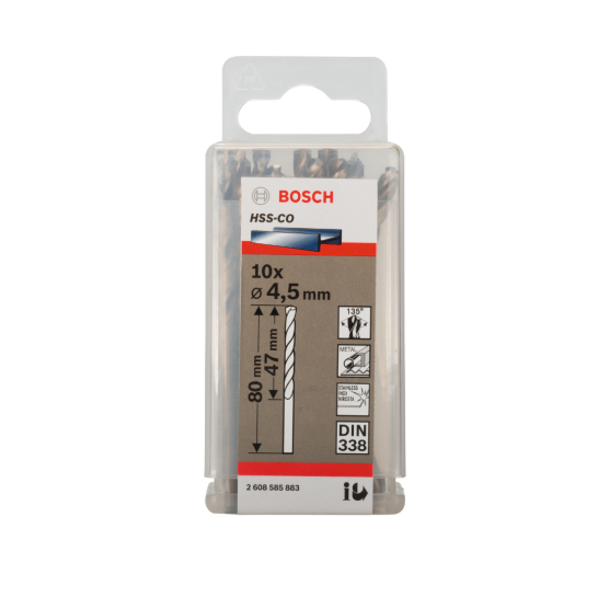 PRO Stainless Steel HSS-Co Twist Drill Bit, 4.5 x 47 x 80 mm, 10 pcs