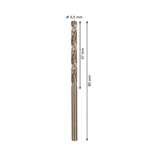 PRO Stainless Steel HSS-Co Twist Drill Bit, 4.5 x 47 x 80 mm, 10 pcs