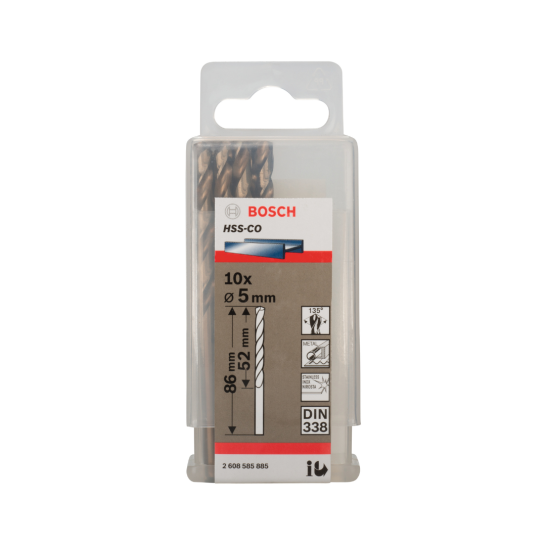 Stainless Steel HSS-Co Twist Drill Bit, 5 x 52 x 86 mm, 10 pcs