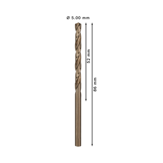 Stainless Steel HSS-Co Twist Drill Bit, 5 x 52 x 86 mm, 10 pcs
