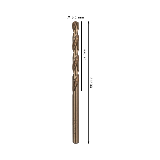 PRO Stainless Steel HSS-Co Twist Drill Bit, 5.2 x 52 x 86 mm, 10 pcs