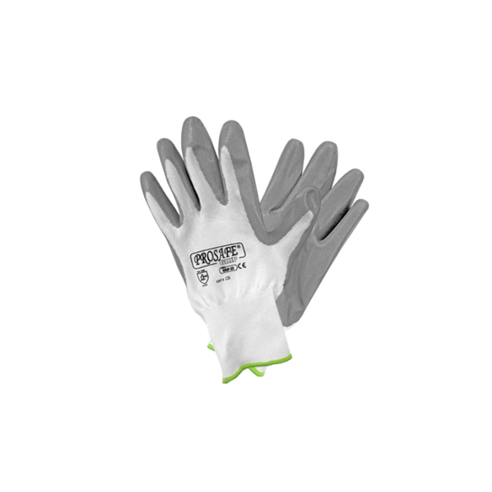 PROSAFE GRIP-27 Grey Nitrile Coated Glove-1pair. White/Grey Rubber Work Glove.