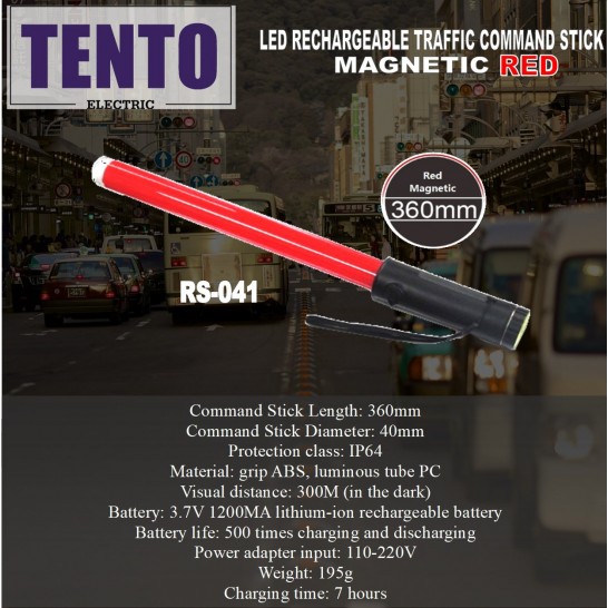 TENTO LED Rechargeable Traffic Command Stick Magnetic Red. Traffic Baton.