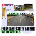 Yellow & Black Aluminium Expandable Barricade With Brakes on the Wheels. 3.5M. barrier