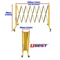 Yellow & Black Aluminium Expandable Barricade With Brakes on the Wheels. 3.5M. barrier