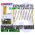 Yellow & Black Aluminium Expandable Barricade With Brakes on the Wheels. 3.5M. barrier
