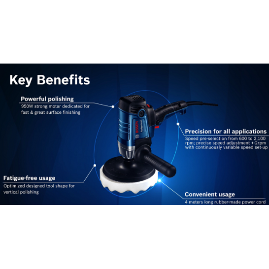 BOSCH GPO 950 PRO Vertical Car Polisher. 950W Power With Light Weight
