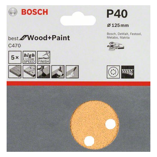 BOSCH C470 Wood and Paint Sanding Disc. 5pcs per pack. Use with orbital sander