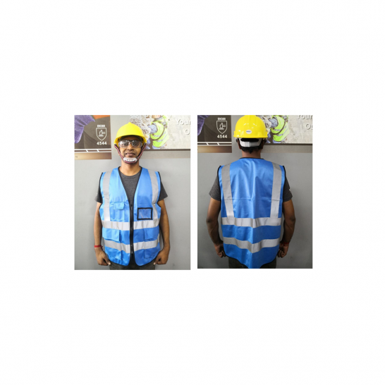 Zip Type Lake Blue Safety Vest W Grey Reflective, Pocket & Name Tag