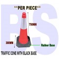 Traffic Cone PE Body with Black Rubber Base 750MM
