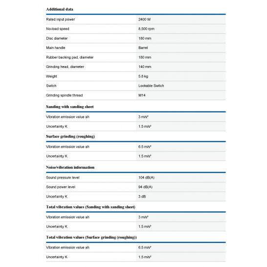 BOSCH GWS 24-180JZ Professional Angle Grinder 7Inch (180mm) 2400W
