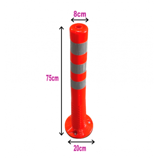 Flexible Bollard with Magnetic Base. 75cm height. Orange with Reflective Highly Visible.