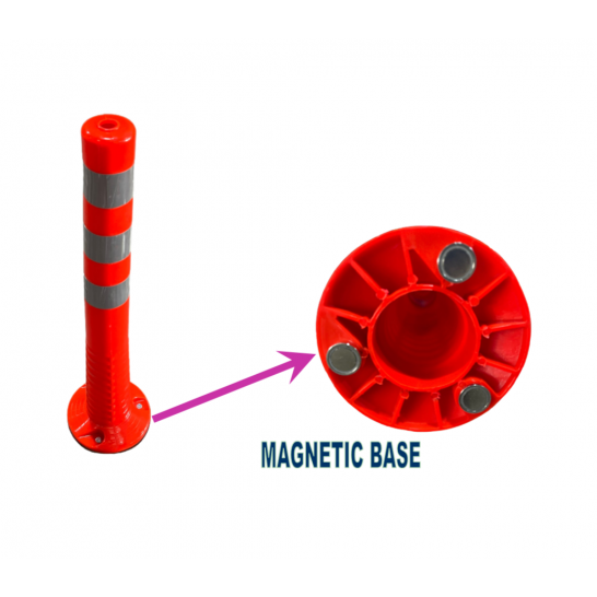 Flexible Bollard with Magnetic Base. 75cm height. Orange with Reflective Highly Visible.