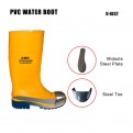 "U-BEST" PVC Industrial Safety Boots (Satin Finishing) With Steel Toe Cap & Mid Sole. Matte