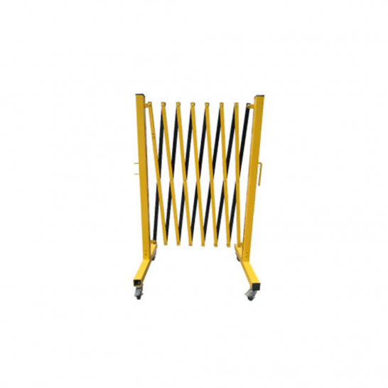 Yellow & Black Aluminium Expandable Barricade With Brakes on the Wheels. 3.5M. barrier