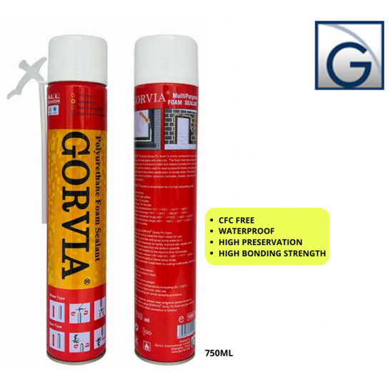 GORVIA PU Foam Spray 750ml. Seals gap & crevices. Weather Resistance. Multi purpose use.