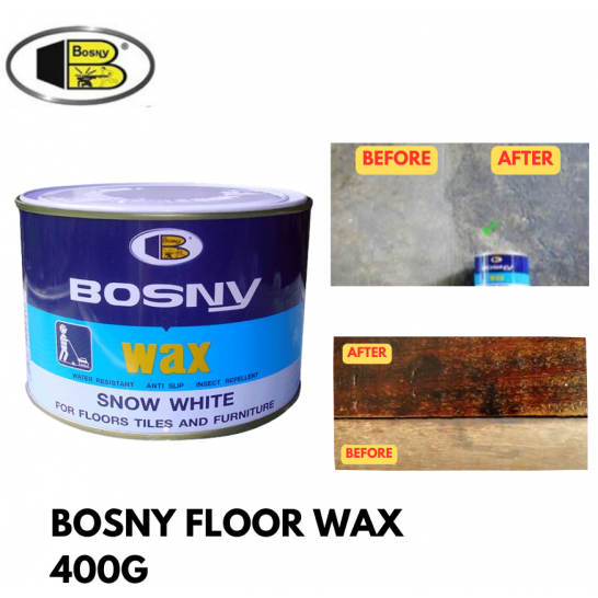 BOSNY Floor Wax 400g, Snow White paste for polishing Floor Tiles & Furniture. Anti-Slip. Water Resistant. Insect Repellent.