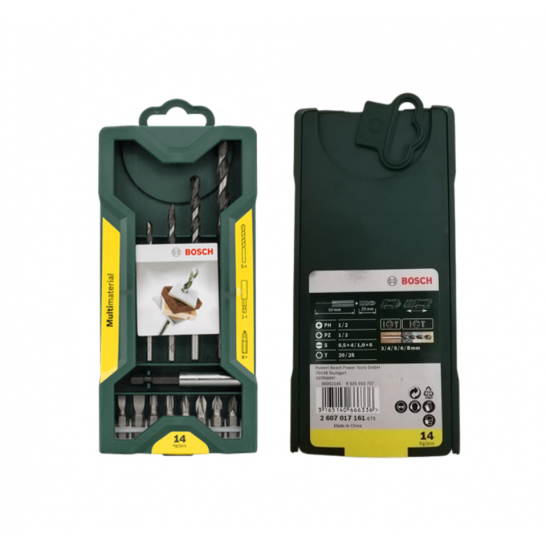 BOSCH 14pcs Mini X-Line Universal Drill Bit Set. Includes screwdriver bits and magnetic universal holder.