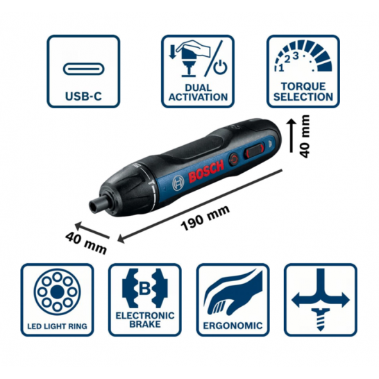 BOSCH GO 3 KIT (Gen 3) Professional Smart Cordless Screwdriver. Universal Bit Locker. C/W USB-C Cable And Screw Bits Set